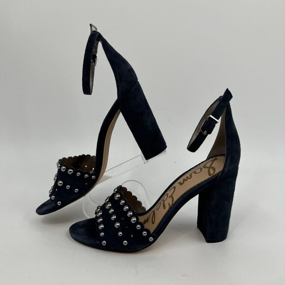Sam Edelman Blue Suede Scalloped Edge Block Heels | Size 8.5 - Picture 5 of 9